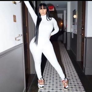 White turtleneck bodysuit jumpsuit